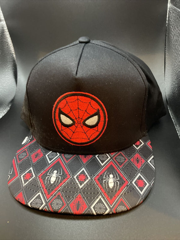 Marvel Spiderman Face Patch & Decorated Rim Mens Straight Adjustable Baseball Cap