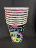 Neon Birthday Zebra Print Butterfly Peace Guitar Kids Party 9 oz. Paper Cups 8ct