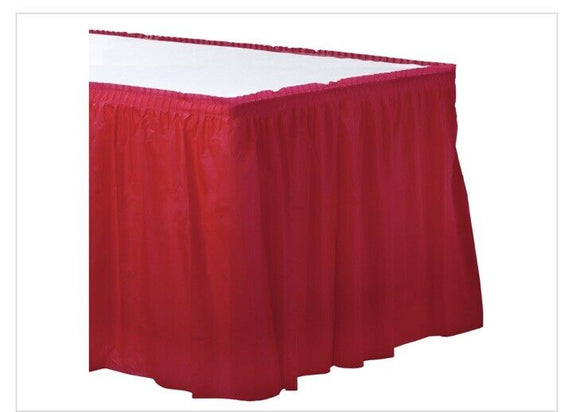 Reusable Red Plastic Table Skirt 29”x168”