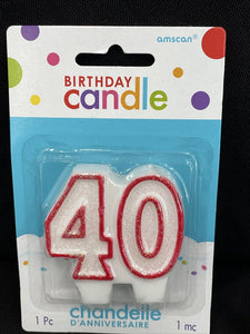 Glittery Number 40 Birthday Candle