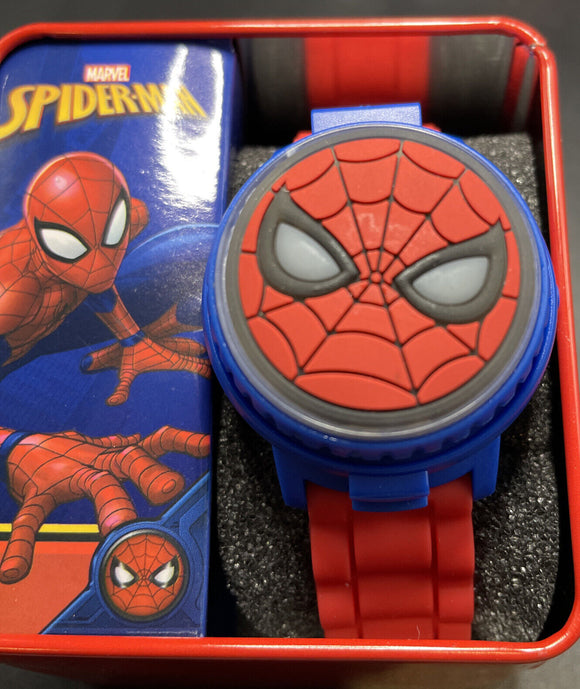 Marvel Spiderman Spinner Light Up Flip Cover LCD Youth Watch W/ Red Band