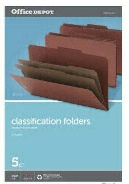 OFFICE DEPOT Legal Size Classification Folders 2 Dividers  - 5 COUNT Brick Red