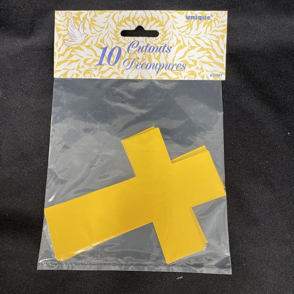 TEN GOLD CARDBOARD CROSS  CUTOUTS 10Ct