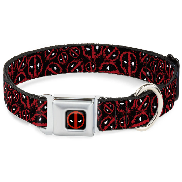 Deadpool Logo Black/Red/White Seatbelt Buckle Collar - WDP032