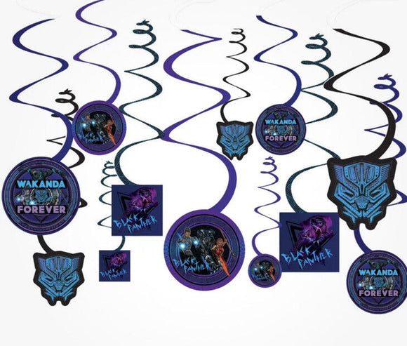 Marvel BLACK PANTHER 'Wakanda Forever' PAPER HANGING SWIRL DECORATIONS (12pc)~Party