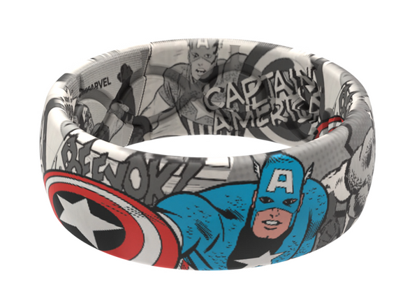 Groove Life CAPTAIN AMERICA BLACK AND WHITE COMIC RING Size 10 Silicone NEW