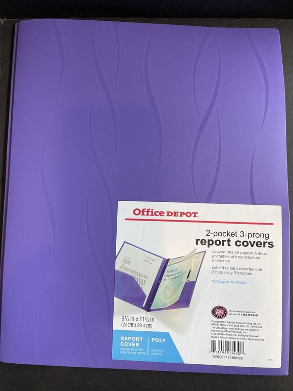 Office Depot 2 Pocket 3 Prong Poly Report Cover 9.5