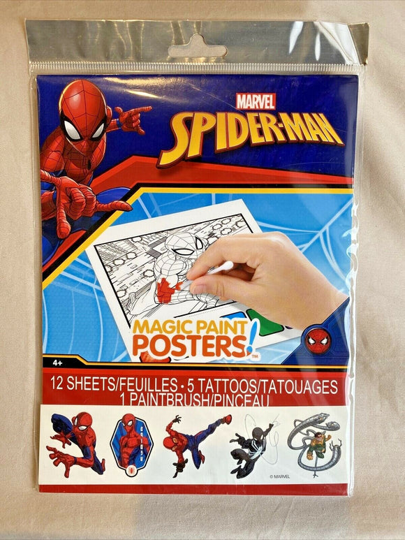 Savvi  Marvel Spider-man Magic Paint Posters (12) + 5 Tattoos NEW