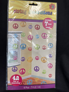 Peace Sign Party Supplies String Decorations 6ct. 7ft.