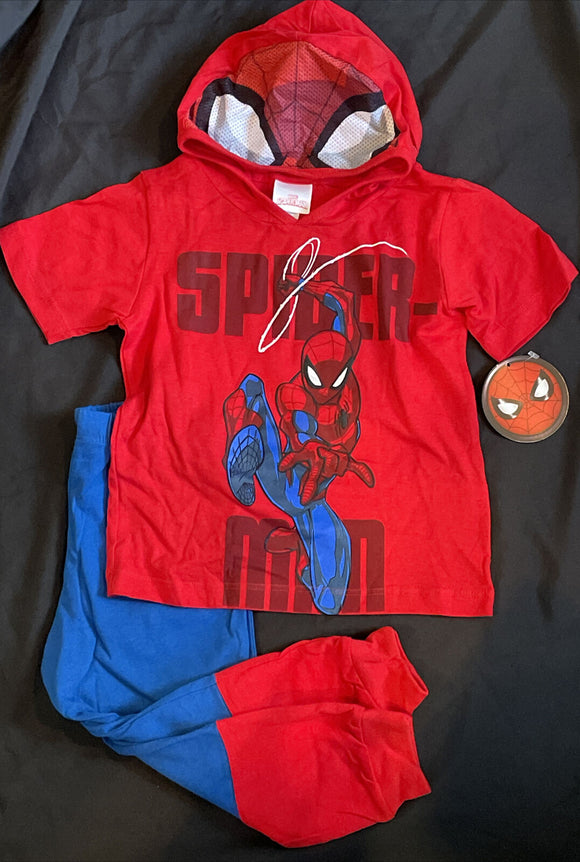 Marvel Spiderman Swinging Action Toddler Hooded Tshirt & Pants Set Size 2T