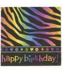 Neon Birthday Zebra Print Peace  Party Paper Beverage Napkins 16Ct