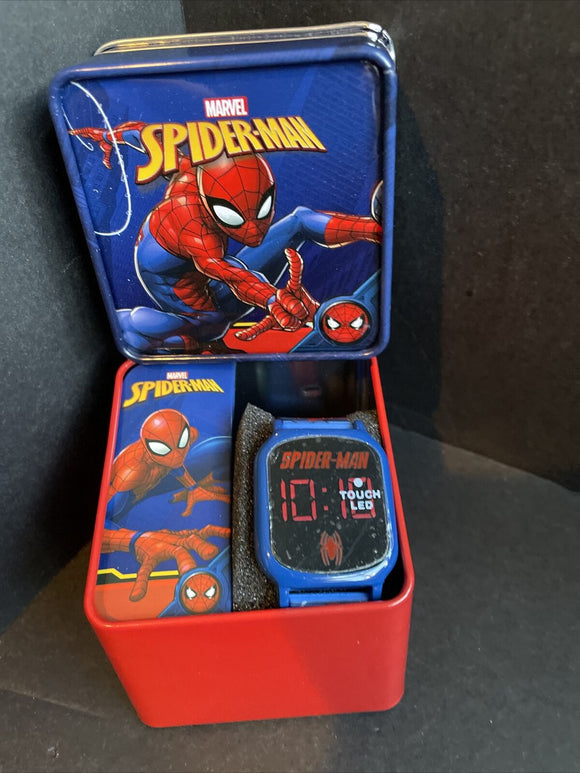 Spiderman Kids Touch Screen LED Watch In Metal Gift Box