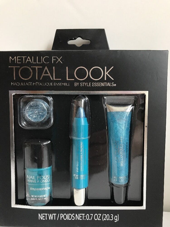 Style Essentials Metallic FX 4 Piece Make Up Kit Blue NEW