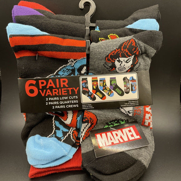 Marvel Superhero Novelty Mens 6 Pairs of Socks Sz 6-12