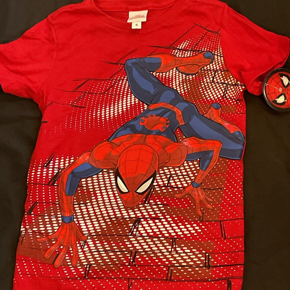 Marvel Spiderman Wall Climbing Graphic Red Kids Tshirt Size 8