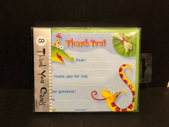 REPTILE FUN THANK YOU Fill In the Blank CARDS - 8 CARDS & 8 ENVELOPES