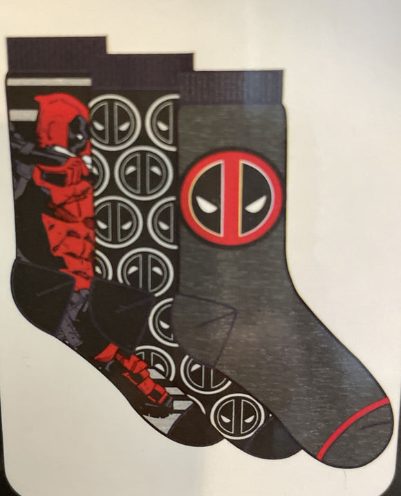 Marvel Deadpool Crew Socks Men's Shoe Size 6 to 12 New in Box 3 Pairs