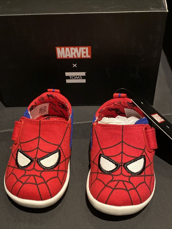 Tiny TOMS X Marvel Whiley Spiderman Face Print Sneakers Red - Size 3 Toddler