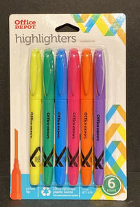 NEW Office Depot Pen-Style Highlighters, 100% Recycled, Pack Of 6 Assorted Color