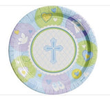 Blue Sweet Christening Dinner Plates 8ct 10 1/2” Round