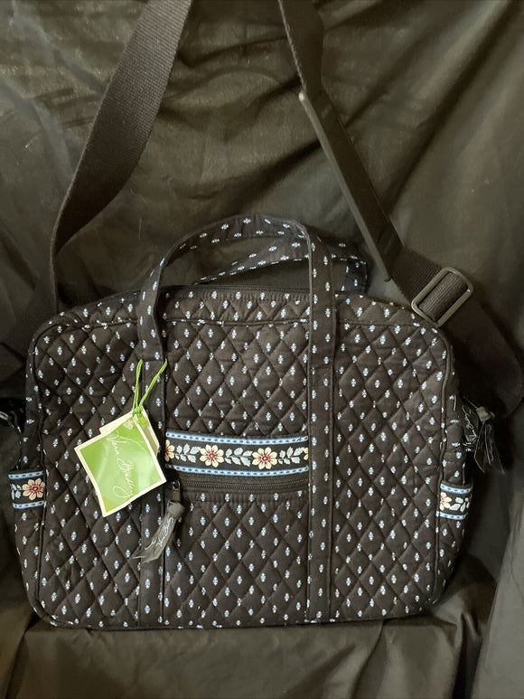 Vera Bradley METRO Shoulder Laptop Bag Organizer Travel Alpine Black Pattern