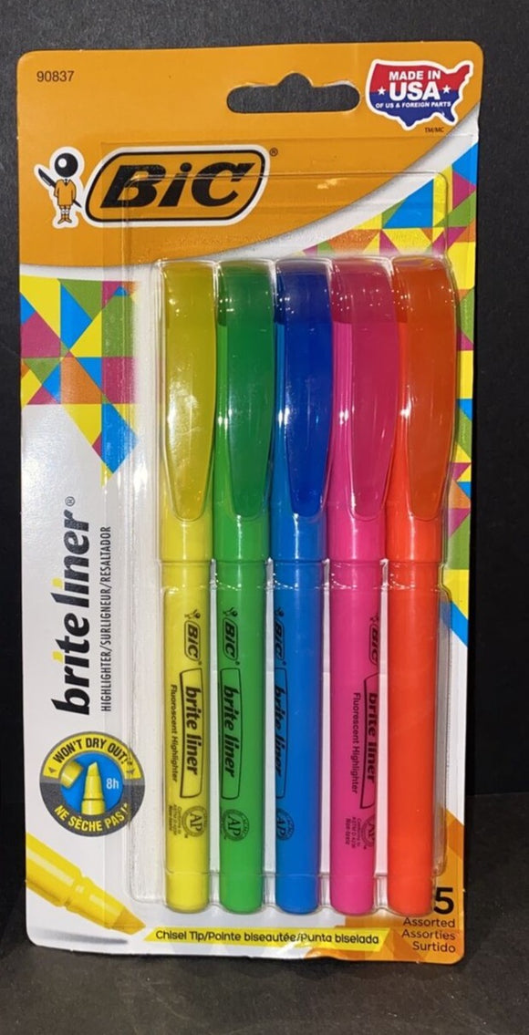 Bic brite liner chisel tip fluorescent highlighter assorted colors