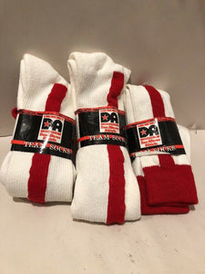 3 Pairs ALLESON ATHLETIC TEAM SOCKS WHITE/Scarlet Stripe SZ 10-13 Baseball NEW