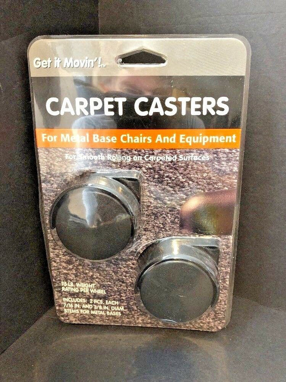 Replacement Carpet Casters For Metal Base Chairs - Black 2/Pack NEW