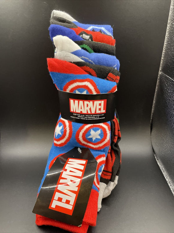 Marvel Assorted Superhero 6 Pairs Mens Socks Shoe Size 6-12