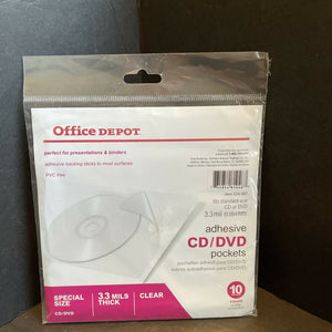Office Depot Adhesive CD/DVD Clear Pockets 10 Pockets 534-597 NEW