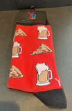 Yo Sox Beer & Pizza Print Men's Crew Novelty Socks 7-12 Coral