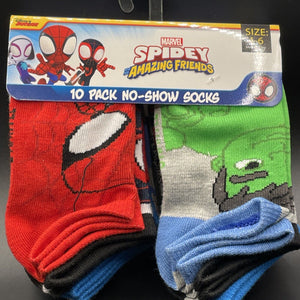 Marvel Spidey & Amazing Friends 10 Pack of kids No Show Socks Sz 4-6