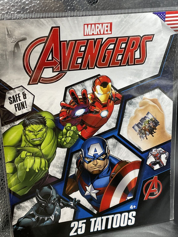 Marvel Comic Avengers Cartoon Characters Kid Tattoo 25 Count NEW