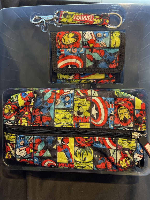 Marvel 3 Piece Accessory Set Includes Wallet, Key Fob & Toiletry Kit