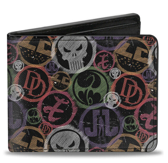 Buckle-Down Men's Marvel Bifold Wallet 6 Marvel Knights Icons Multicolor 4 x 3.5