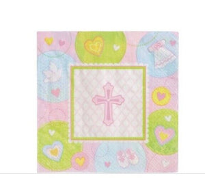 Pink Sweet Christening  Religious Lunch Napkins 16ct