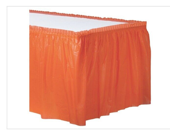 Reusable Orange Plastic Table Skirt 29”x168”