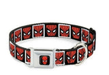 Marvel Spiderman Face Black/ White Blocks Dog Collar 1” Wide Large 15”- 26”