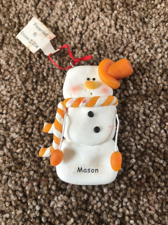 Mason Personalized Snowman Ornament Encore 2004 NEW