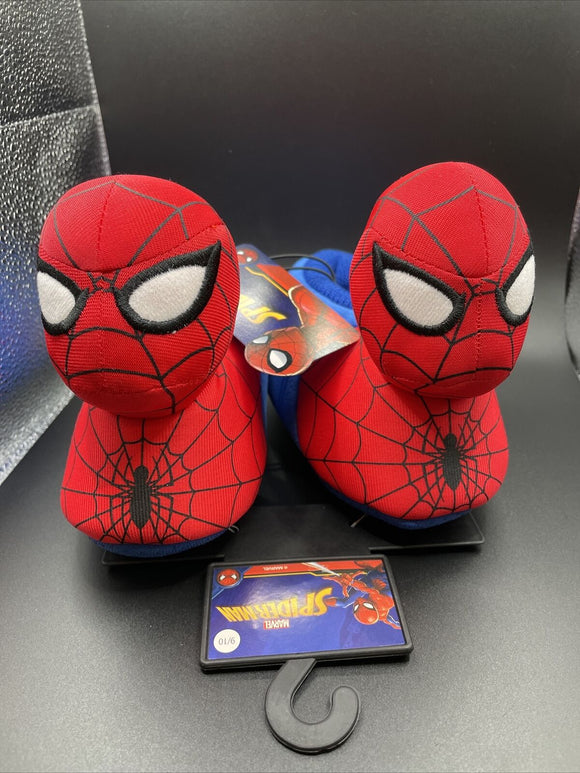 Spiderman Plush Sock Slippers w/ Stuffed Spidey Face Kids Size 9/10