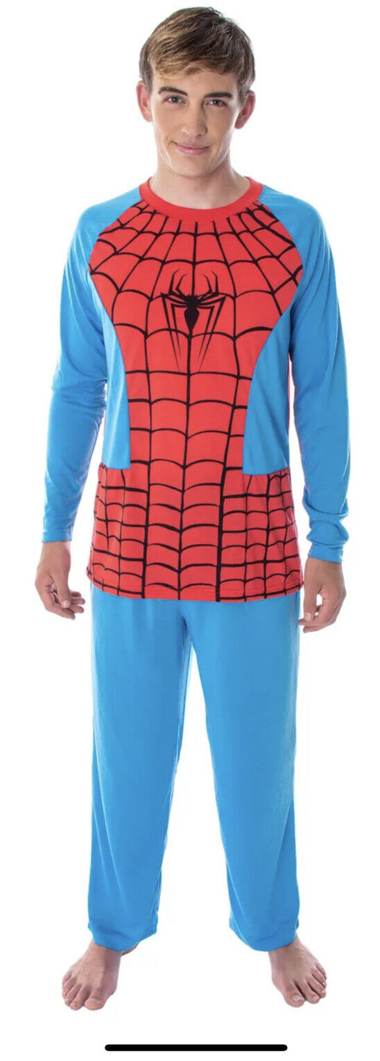 Marvel Men's Classic Spider-Man Costume Raglan Top And Pants Pajama Set Size S