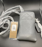 CLARKS Quilted Pebble Leather Phone Wallet Crossbody Grey Gray