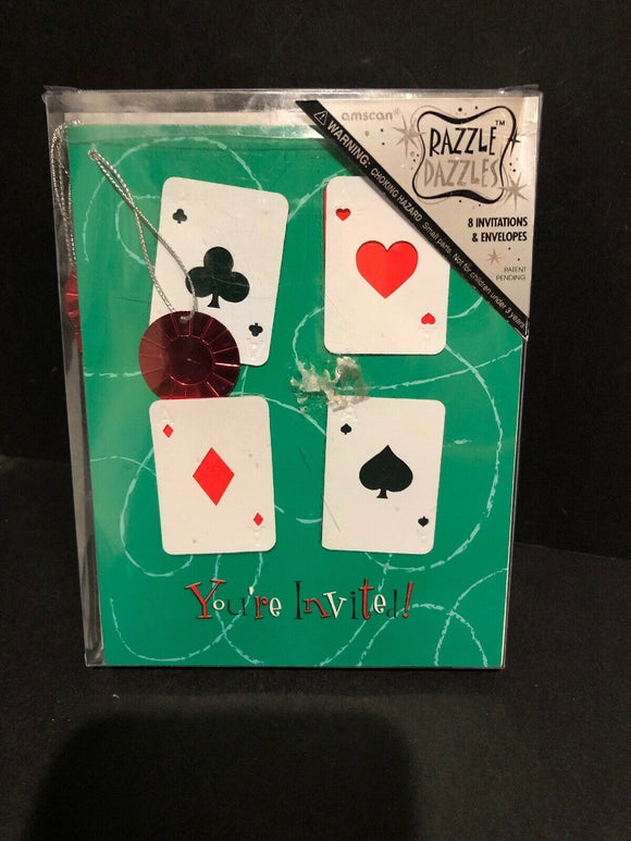 8 Amscan Casino Card Party Novelty Invitations and Envelopes NEW