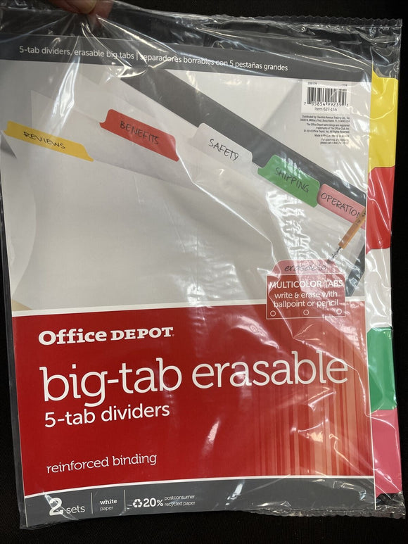Office Depot Big 5 Tab Erasable - 2 Sets Reinforced Binding – The Odd ...