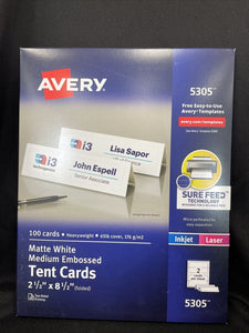 Avery 5305 Laser & Ink Jet 2-1/2" x 8-1/2" White Tent Cards Embossed 100ct(4AV9)