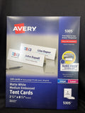 Avery 5305 Laser & Ink Jet 2-1/2" x 8-1/2" White Tent Cards Embossed 100ct(4AV9)