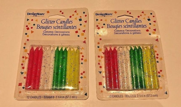 Designware Glitter Candles Caketop Decorations  2 Packs of 12 (24 ct) NEW