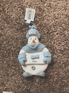 Snow Buddies Amy Personalized Snowman Ornament NEW