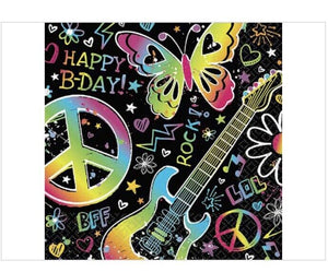 Neon Doodle Peace Butterflies Rock Birthday Lunch Napkins (16ct)