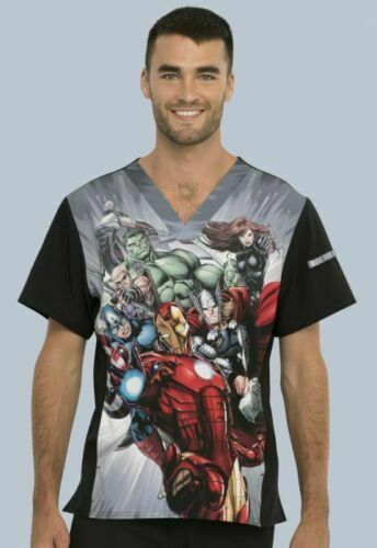 Avengers Cherokee Scrubs Tooniforms Marvel Mens V Neck Top TF708 MAIT Sz S